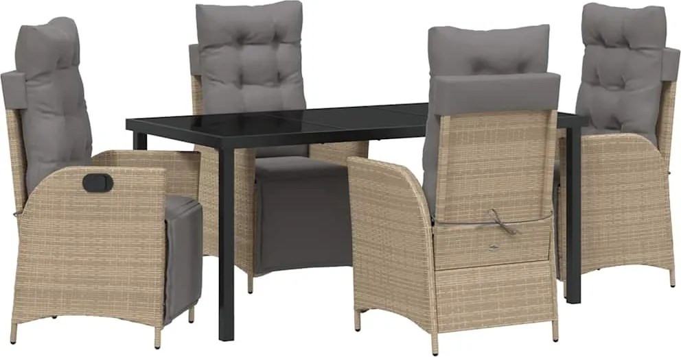 vidaXL Kert étkező szett párnával 5 pcs Bézs polirattan