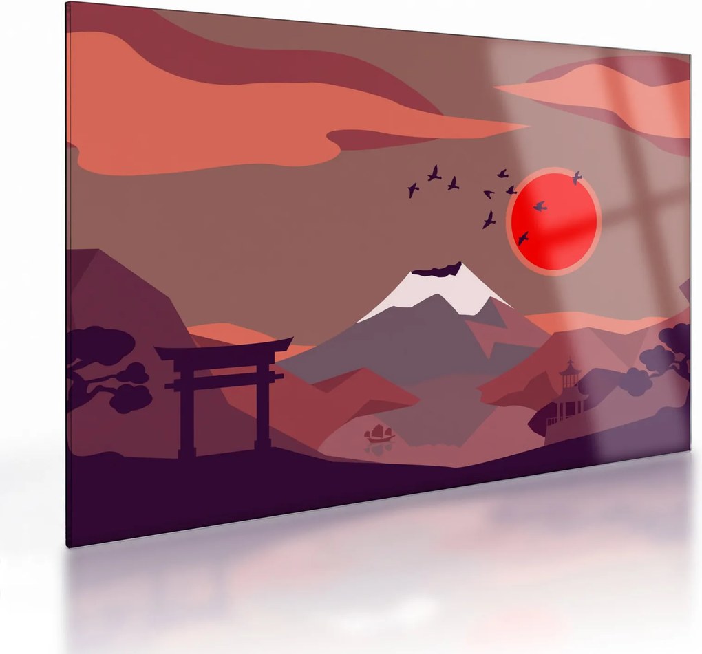 Kép - A Fuji-hegy illusztrációi (üvegen) (70x50 cm)