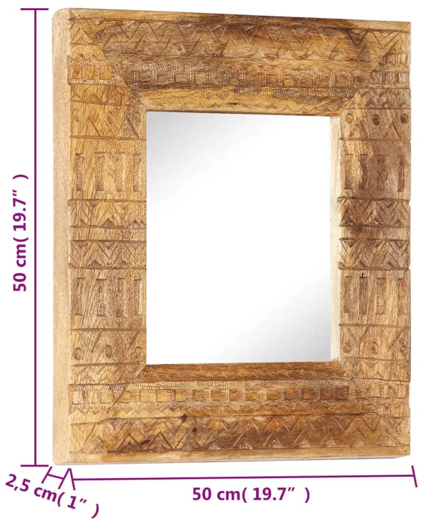 kézzel faragott tömör mangófa tükör 50 x 50 x 2,5 cm