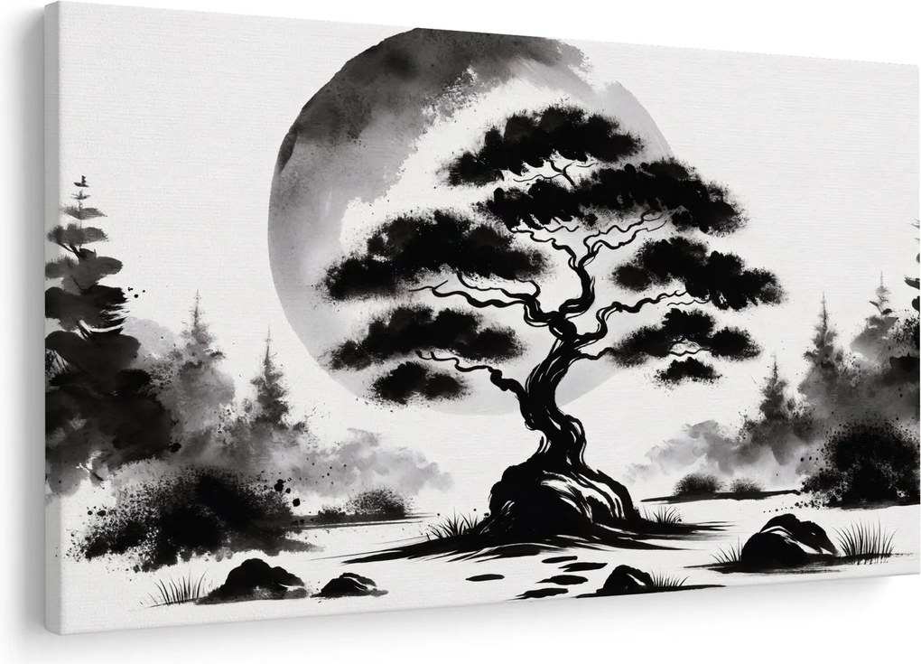 Kép – Fekete-fehér bonsai (90x60 cm)