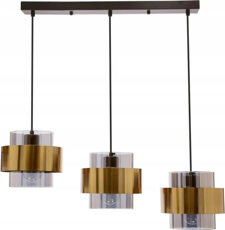 Spiega függőlámpa fekete+réz 3x60W E27 füstszínű lámpabúra, fekete sárgaréz