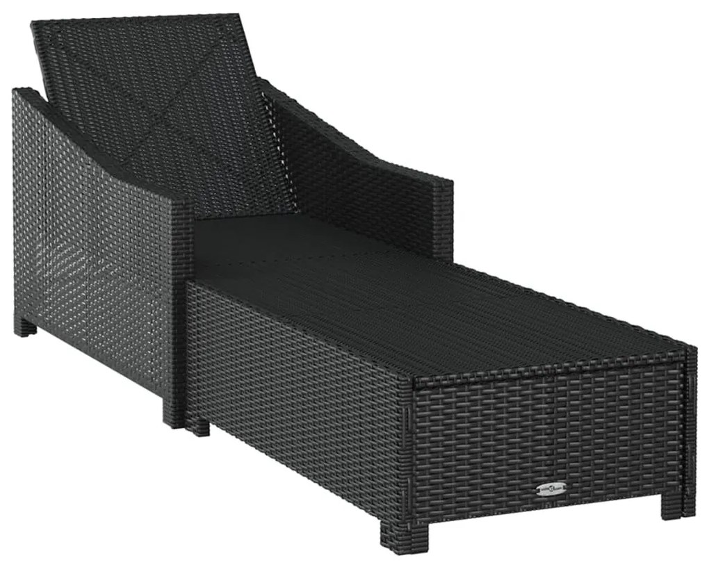 Fekete polyrattan napozóágy krémfehér párnával