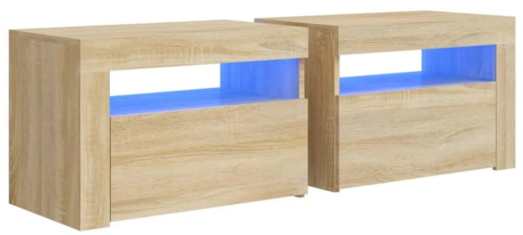 2 db füstös tölgy színű éjjeliszekrény LED-del 60 x 35 x 40 cm
