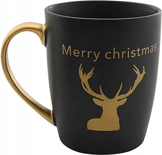 Karácsonyi Bögre fekete 350 ml Arany Rénszarvas tea füllel