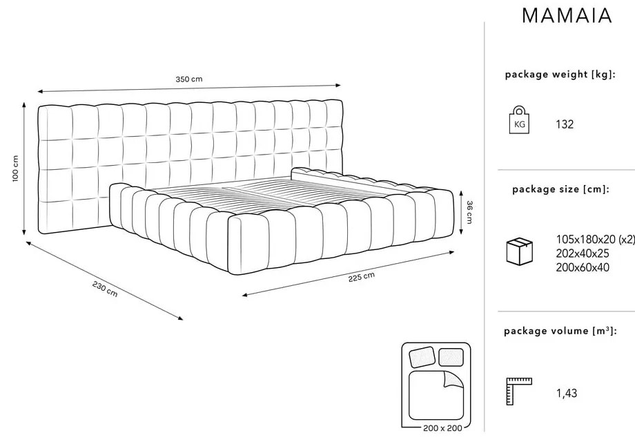 Bézs kárpitozott ágyneműtartós franciaágy ágyráccsal 200x200 cm Mamaia – Micadoni Home
