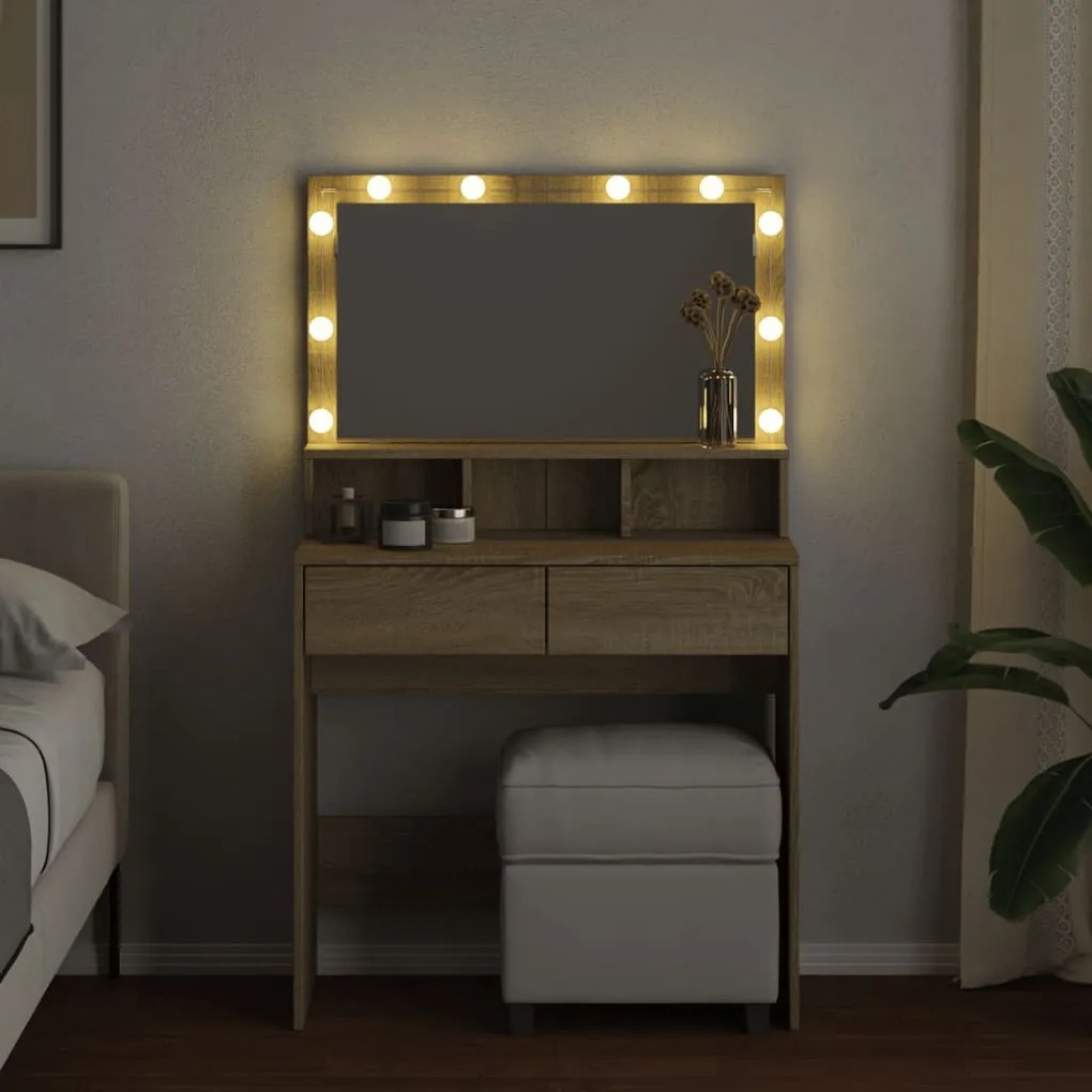 sonoma tölgy színű fésülködőasztal LED-del 80 x 41 x 134,5 cm