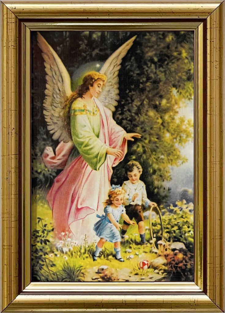 Vászonkép 18x13 Őrangyal Arany Angyal Díszített Fa Keret