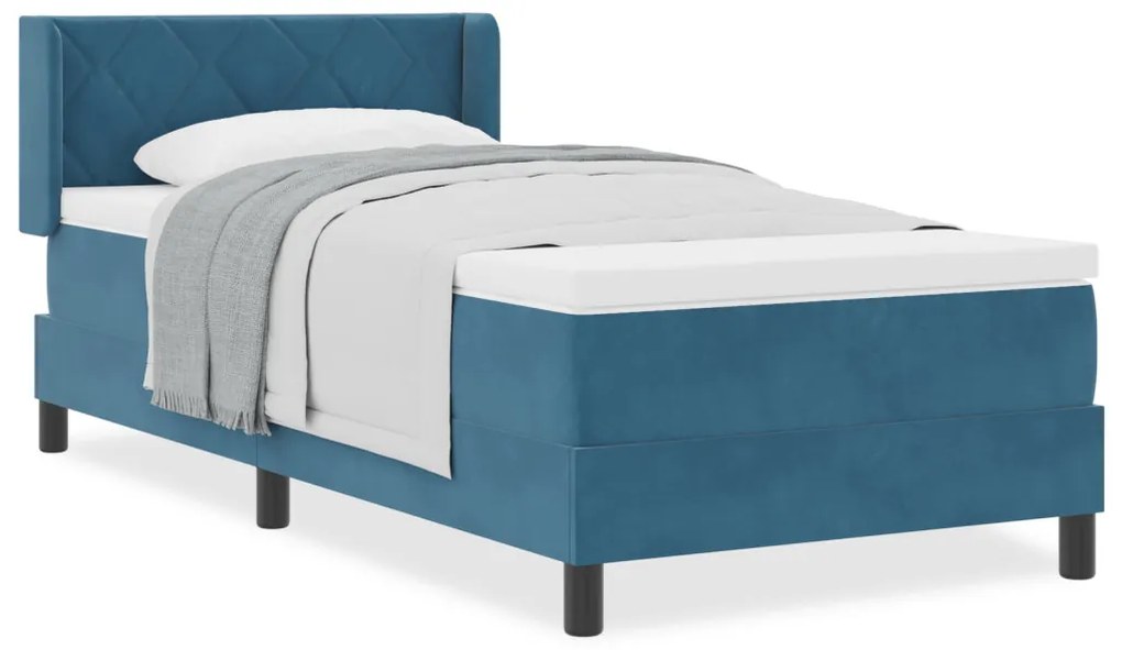 Boxspring Ágy Matrac Melengető Kék 90x190 cm Bársonyos