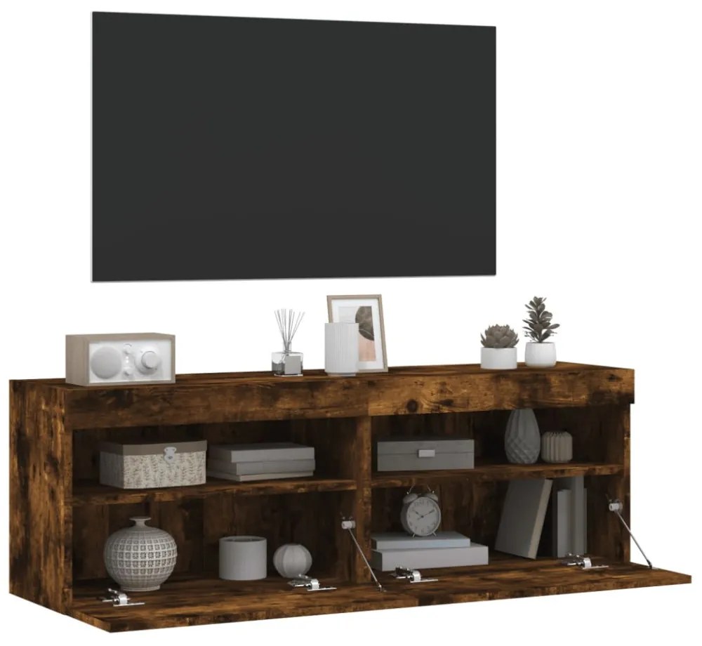 2 db füstös tölgy fali TV-szekrény LED-ekkel 60x30x40 cm