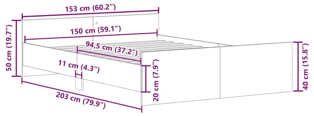 antik fa szerelt fa ágykeret matrac nélkül 150x200 cm
