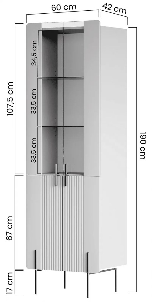 Malmi négyajtós vitrin 60 cm - kasmír / arany lábak