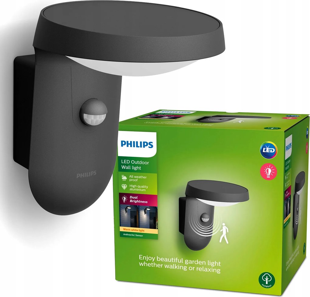 Kerti fali lámpa Led homlokzati lámpa 9W alkonyati mozgásérzékelővel Philips