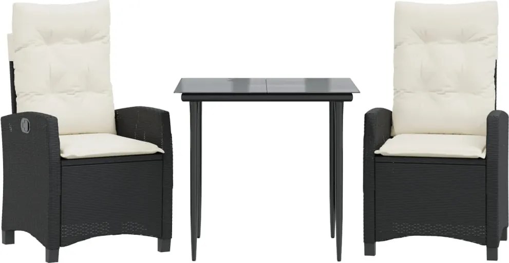 vidaXL 3 részes fekete polyrattan kerti étkezőgarnitúra párnákkal