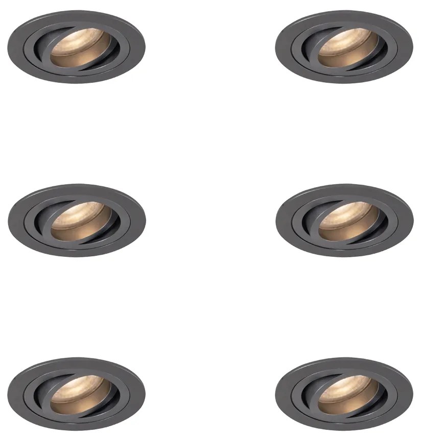 6 darabos modern, ágyúszürke, süllyesztett spotlámpa készlet GU10 50mm-es kerek, dönthető - Rondoo