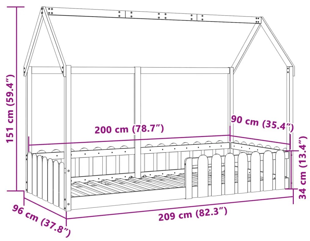 viaszbarna tömör fenyőfa házikó gyerekágykeret 90 x 200 cm