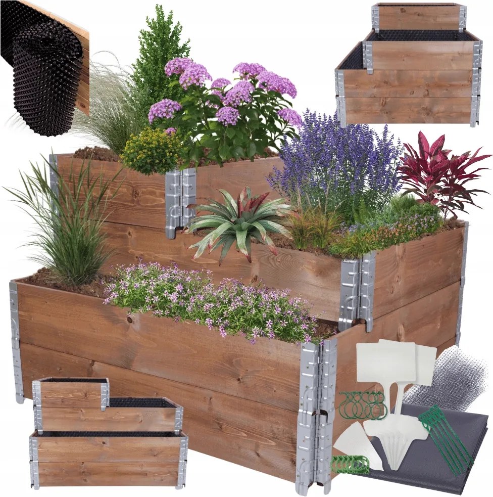 Emelt emeletes ágyás állítható 60x120x100 impregnált Vödör Fólia