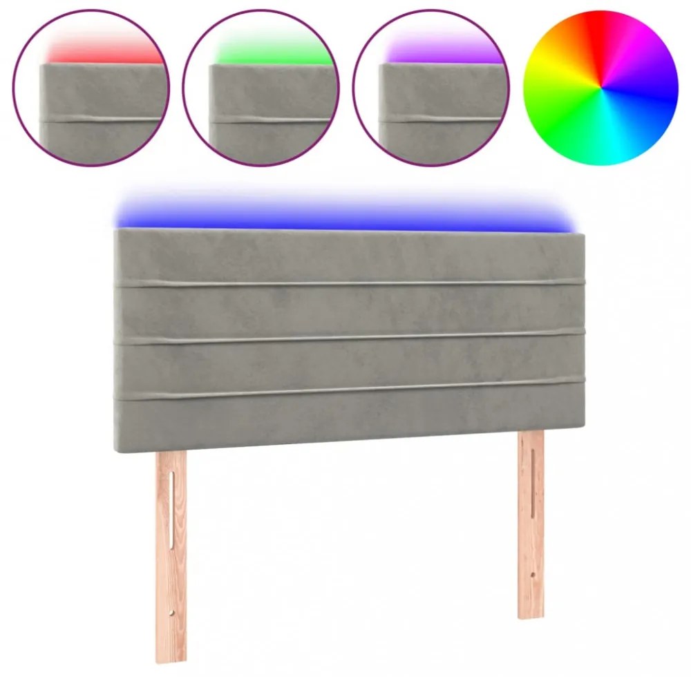 világosszürke bársony LED-es fejtámla 80 x 5 x 78/88 cm