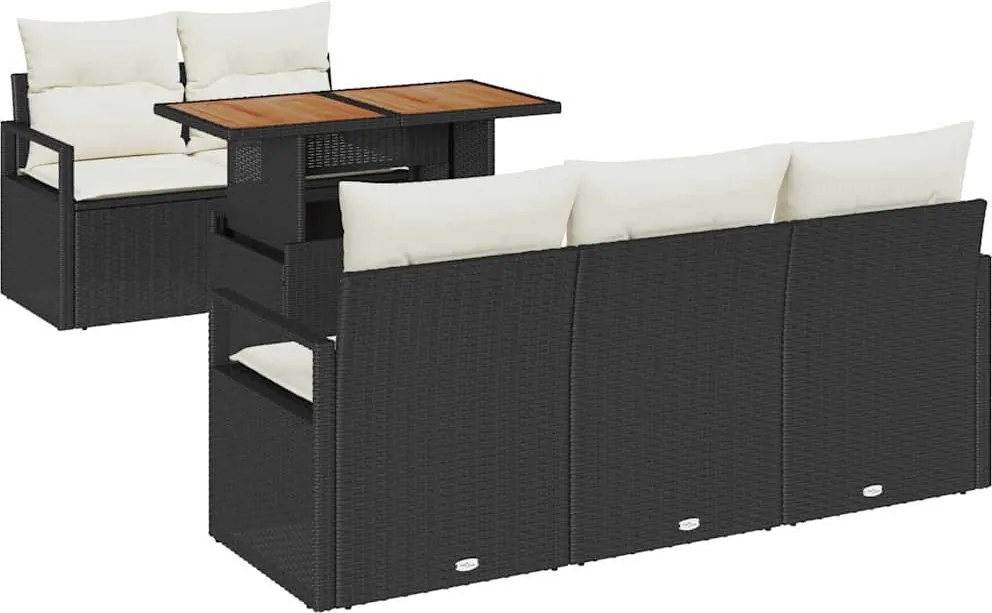 vidaXL Kerti Kanapé Szett tárolóval 6 pcs Fekete Poli rattan