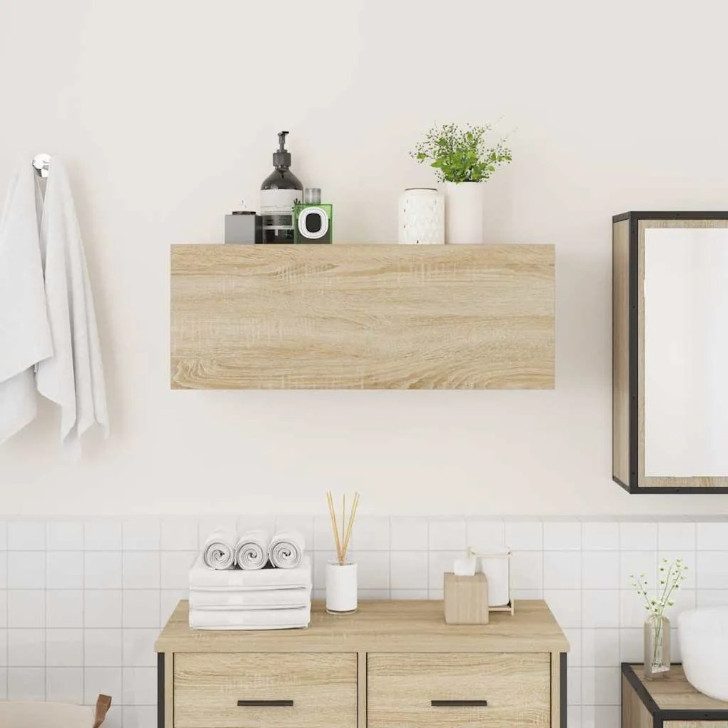 sonoma tölgyszínű szerelt fa fali fürdőszobaszekrény 80x25x30cm