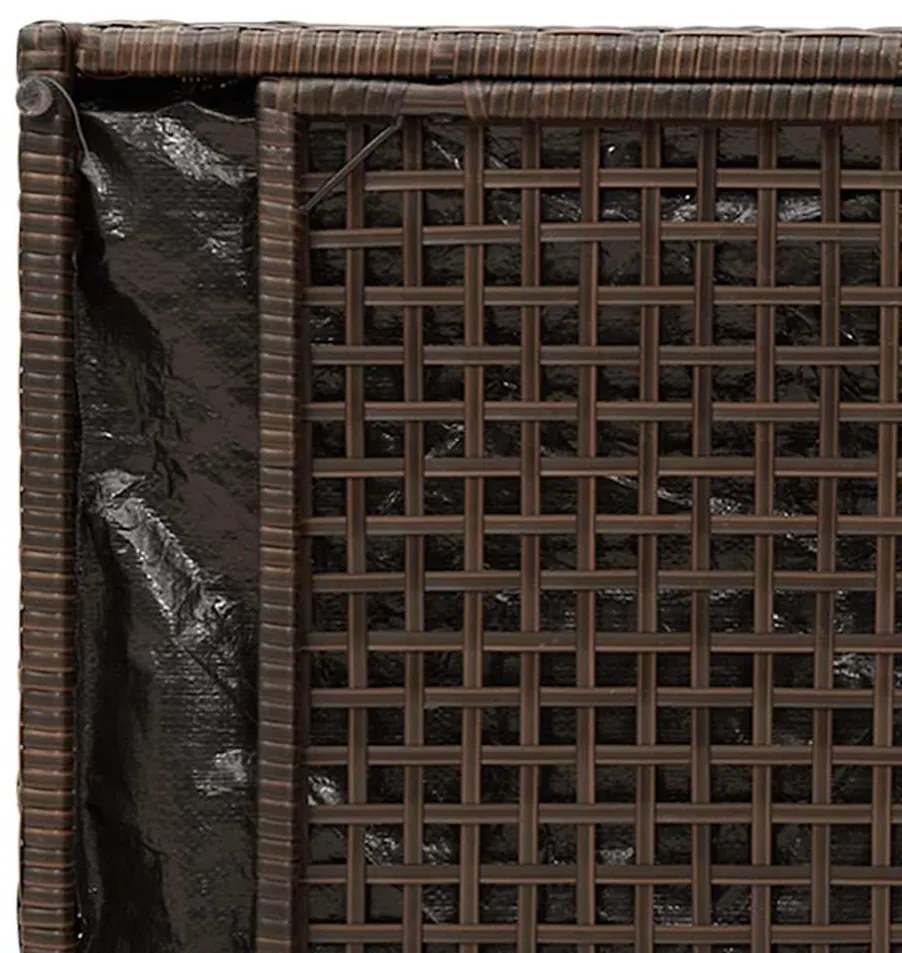 barna polyrattan kültéri tárolópad párnával 100 cm