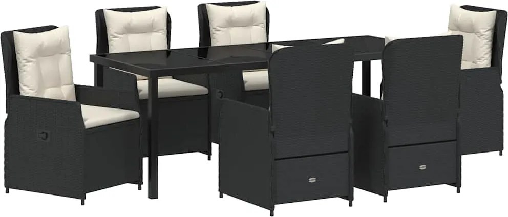 vidaXL Kert étkező szett 7 pcs Fekete polirattan