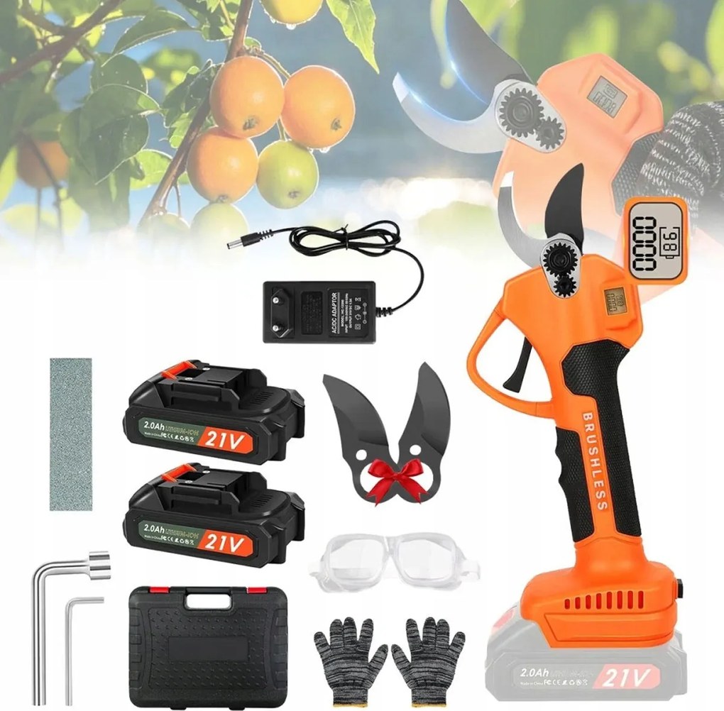 Metszőolló Akkumulátoros Elektromos Olló Metszőolló Kerti Aku Erős 2 Aku