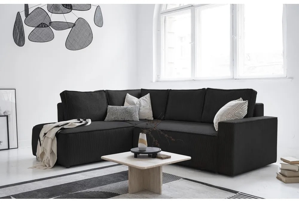 Antracitszürke kordbársony kinyitható sarokkanapé (bal oldali) Brave Dave – Miuform