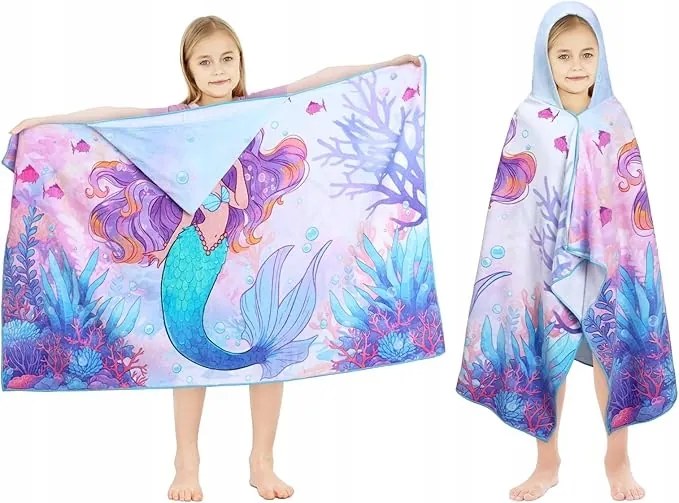 Hableány strandtörölköző gyerekeknek, gyorsan száradó