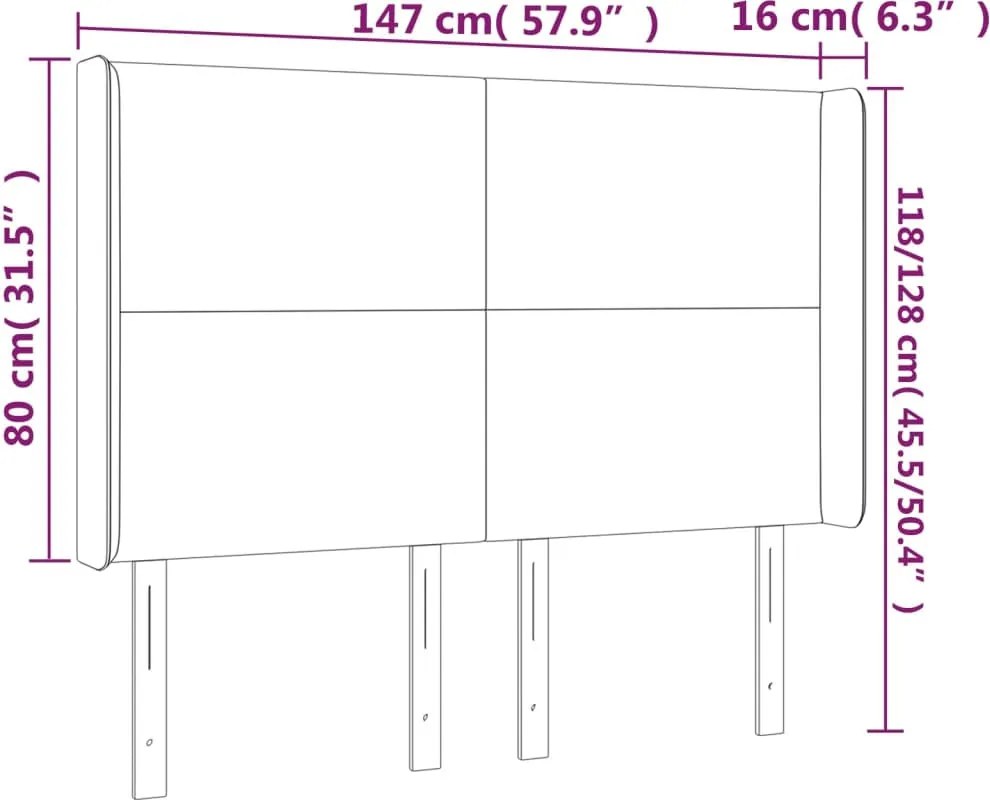 krémszínű műbőr LED-es fejtámla 147x16x118/128 cm