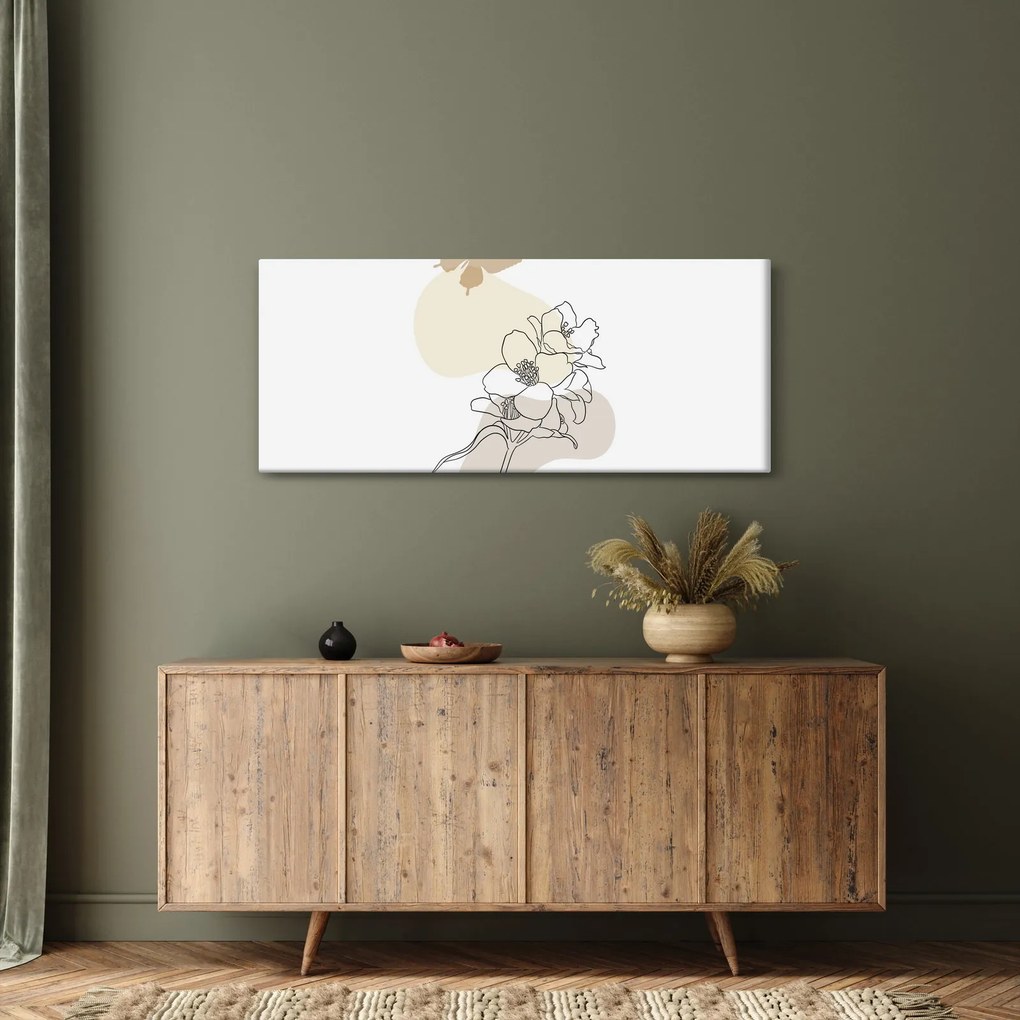 Kép - Bézs virágok pillangóval N⁰3 (120x50 cm)