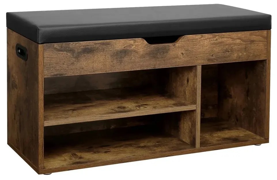 LUJZA cipősszekrény és tároló ülőkével, 80x30x44cm, sötét barna/fekete Vasagle