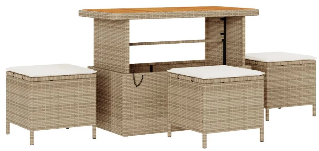 8 darabos Kerti Sofa Szett Párnákkal Bézs Poli Rattan Akác, 3 darabos Kerti Étkező Szett Párnákkal Bézs Poli Rattan Akác