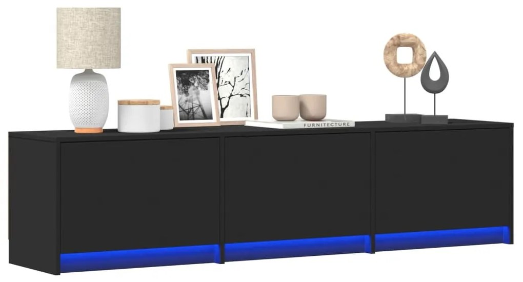 fekete szerelt fa TV-szekrény LED-ekkel 165 x 34 x 50 cm