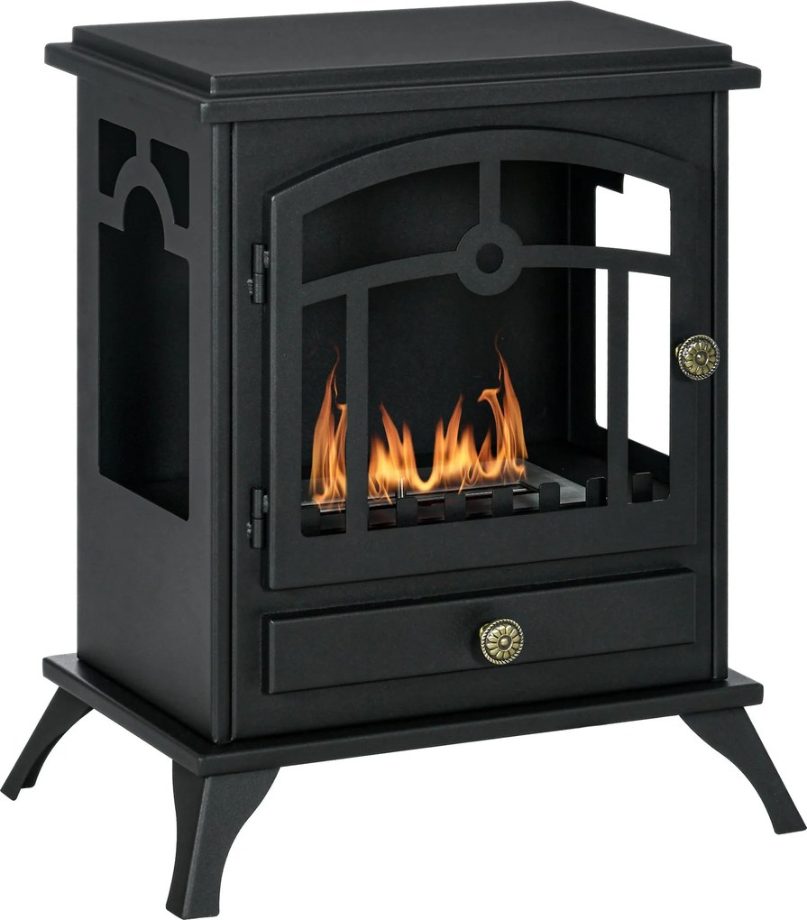 HOMCOM Szabadon álló Bioetanol Kandalló Kemence 1,2 L Rozsdamentes Acél Égetőlámpa 3 Órás Égési Idő 20-25 m² 45x28x54 cm Fekete | Aosom