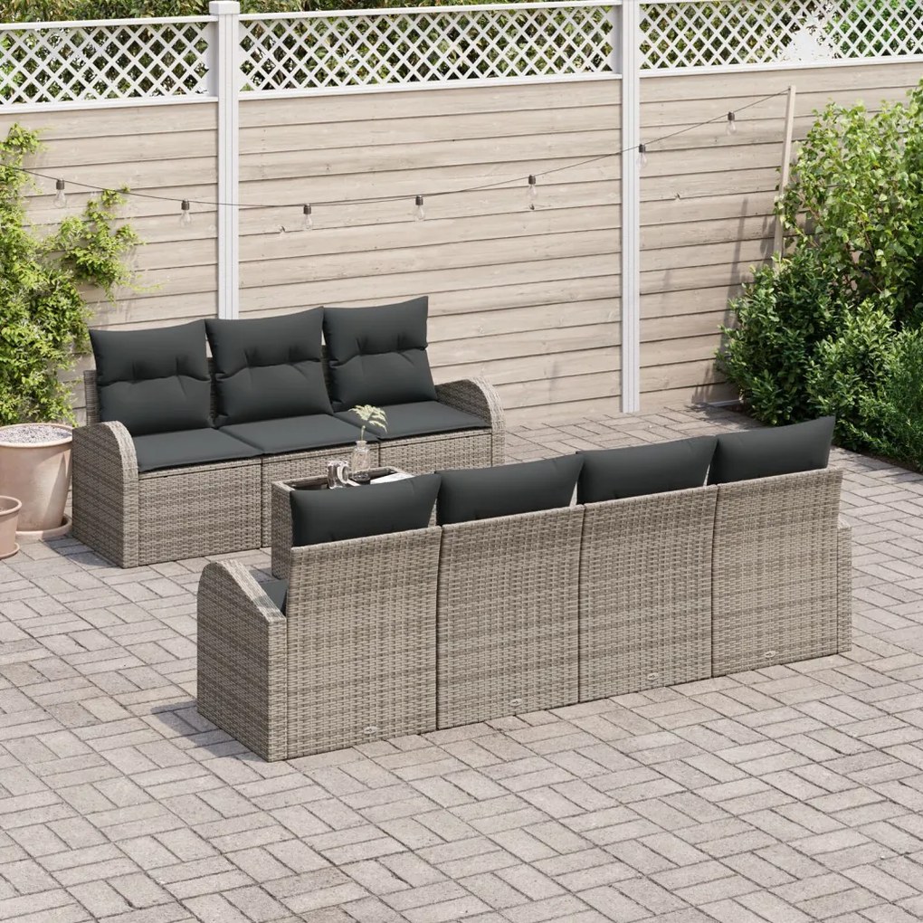 8 darabos kerti kanapé szett párnákkal szürke poly rattan, 2 személyes kerti kanapé tárolóval és párnákkal szürke poly rattan