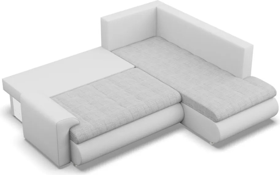 Tokio sarokkanapé, L alakú háttámlával, 2 ágyneműtartóval, fonott + műbőr, jobboldali, szürke - fehér