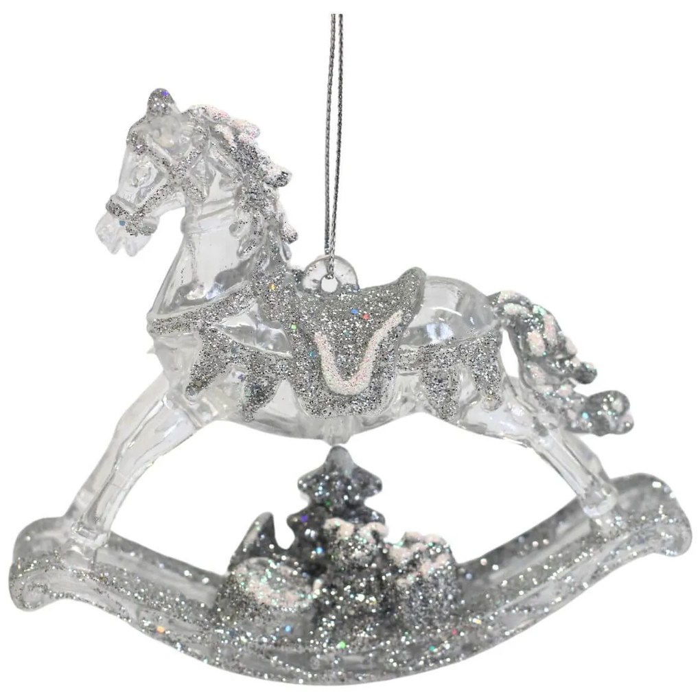 Ezüst karácsonyfadísz hintaló 10cm