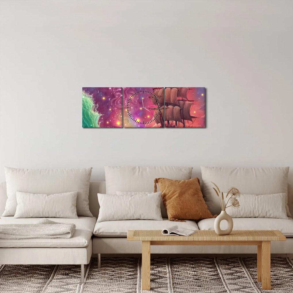 Kép - Hajó űr égbolttal (órával) (90x30 cm)