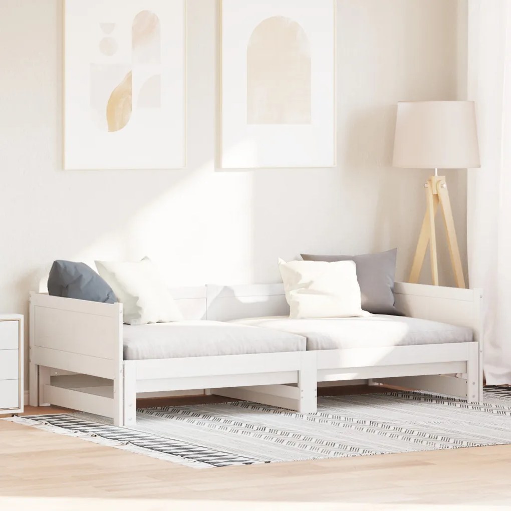 Kihúzható Nappali Ágy Fehér 90x200 cm Tömör Fa Fenyő