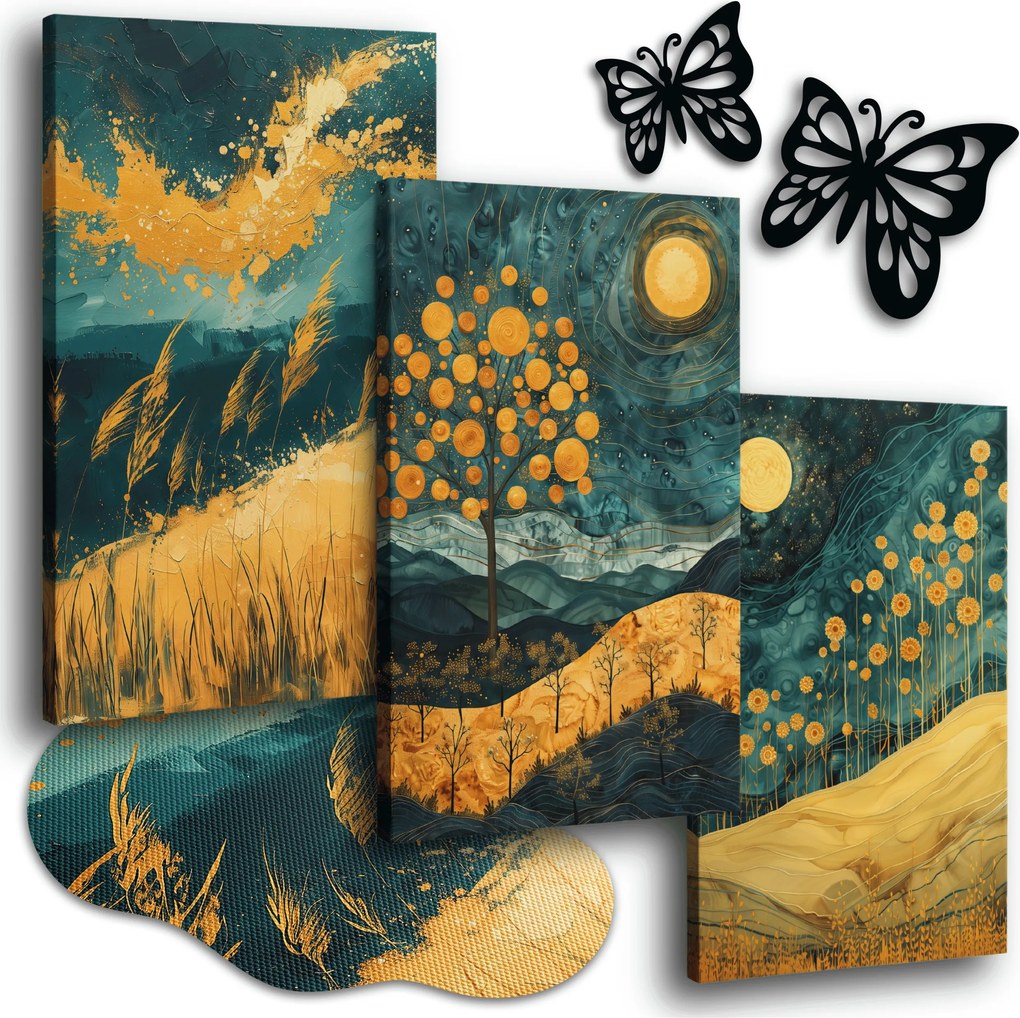 Vászonkép 150x70 cm Modern Nappali Képek Arany Fa Mezők 3x