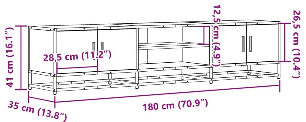 fekete szerelt fa TV-szekrény 180 x 35 x 41 cm