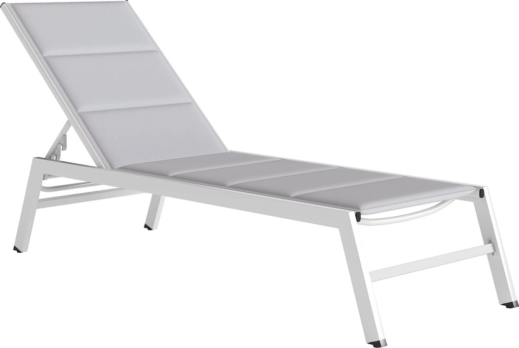Outsunny könnyű alumínium napozóágy – 6 fokozatú állítható háttámla, 560 g/m² párnázott textilén, rozsdaálló kerti/medencei nyugágy (64 x 181 x 90 cm)
