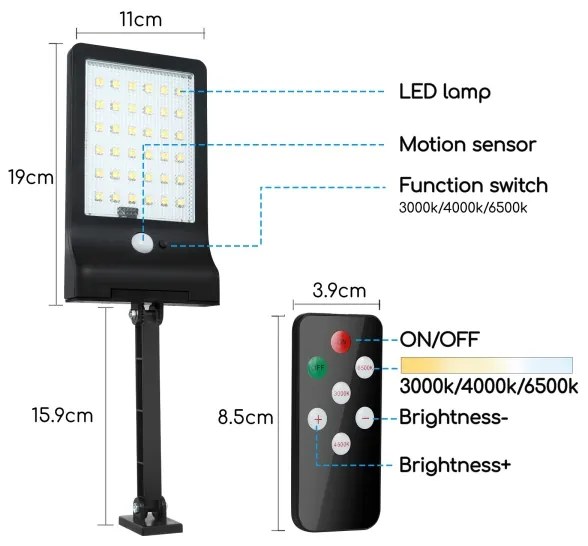 Aigostar - LED dimmelhető napelemes lámpa s érzékelővel 2,3W 5,5V IP65 + DO