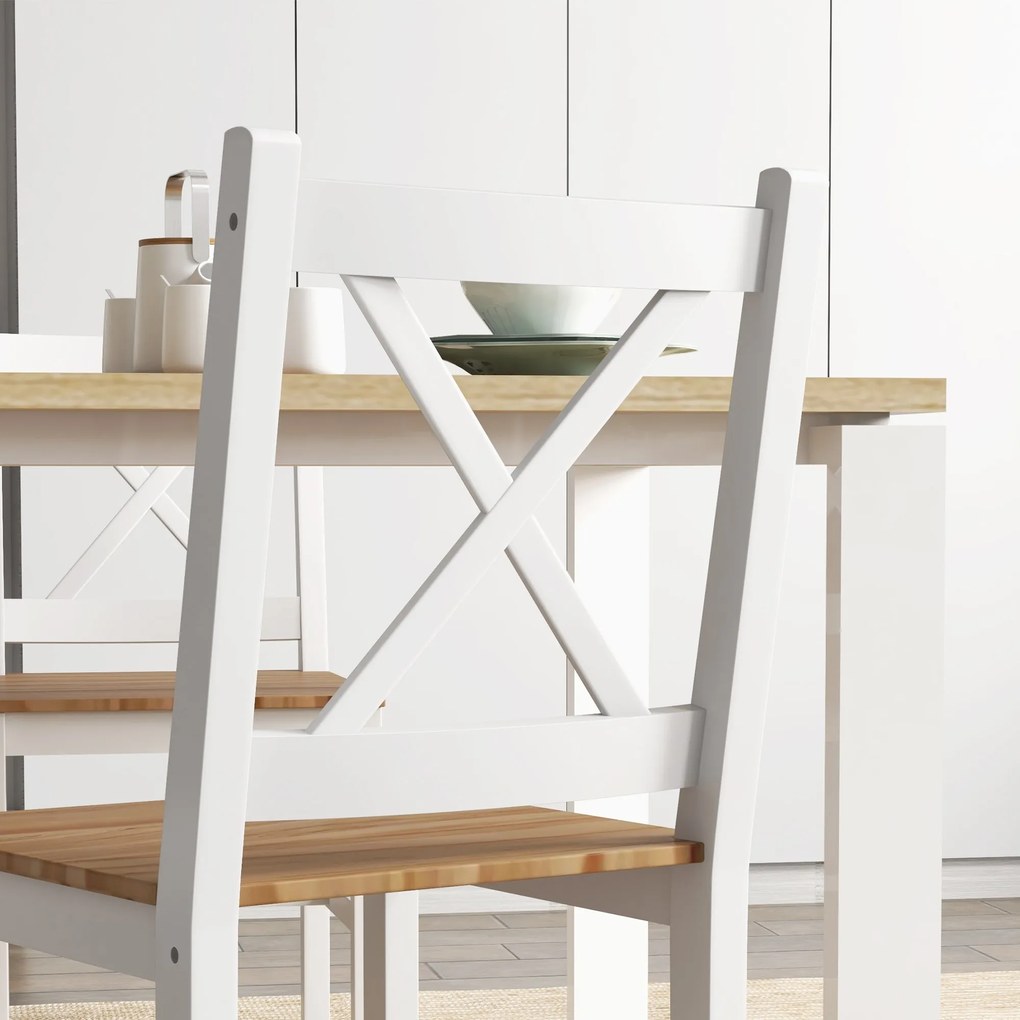 HOMCOM 4 db-os étkezőszék készlet, konyhai székek, vidéki stílus, magas háttámla, fenyőfa keret, nappalihoz, hálószobához, konyhához, természetes fa é