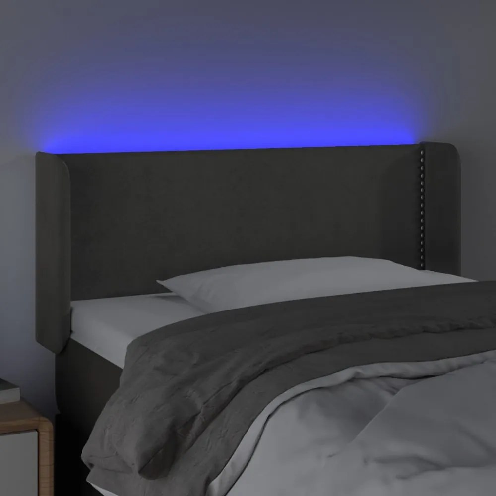 sötétszürke bársony LED-es fejtámla 83 x 16 x 78/88 cm