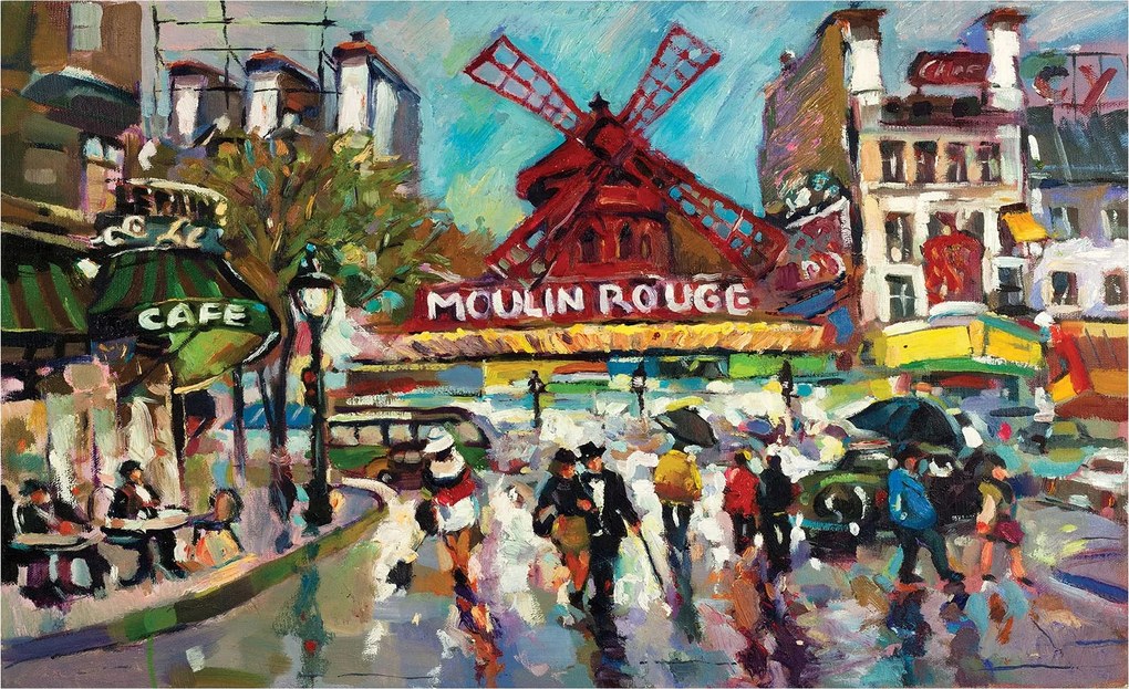 Fotótapéta Moulin Rouge éjszakai Párizs eső és impresszionizmus 312x219 +ragasztó