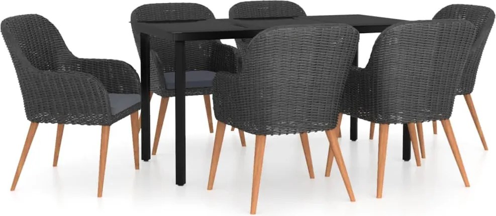 vidaXL 7 részes fekete kerti étkezőgarnitúra párnákkal