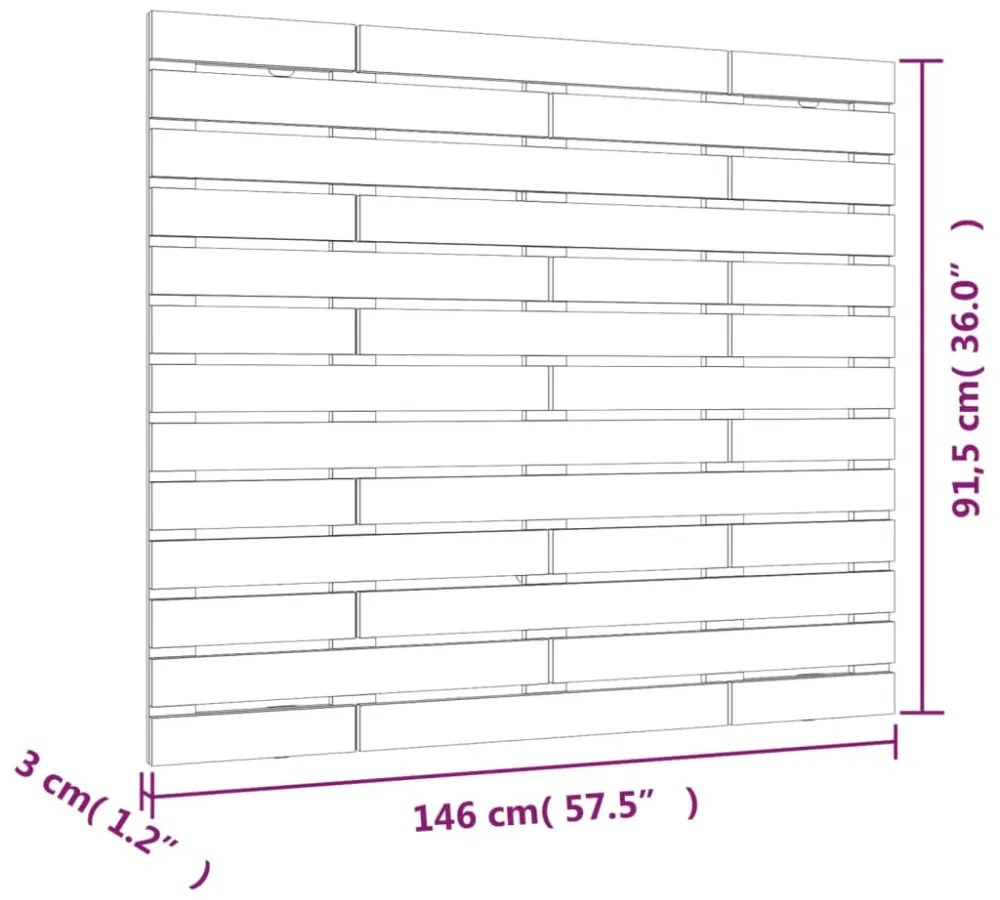 fekete tömör fenyőfa fali fejtámla 146 x 3 x 91,5 cm