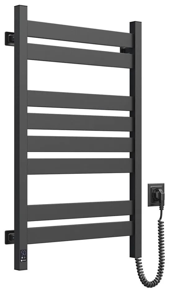 Fürdőszobai létrás törölközőszárító radiátor termosztáttal LARGO 432W/230V 80,6 cm IP44 fekete, jobb oldali