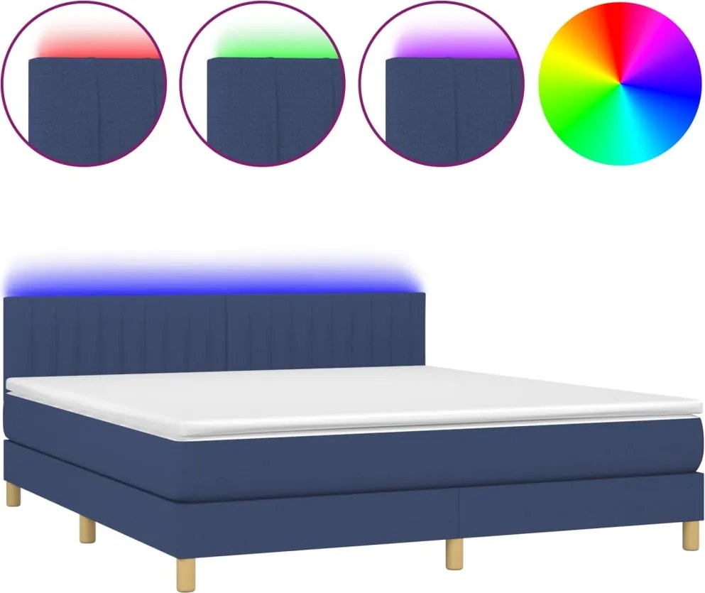 vidaXL kék szövet rugós és LED-es ágy matraccal 180 x 200 cm
